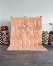Peach Moroccan Wool Rug 3 X 5 Ft | 90 X 150 Cm / With Tassels / Short (0.4” / 1 cm)