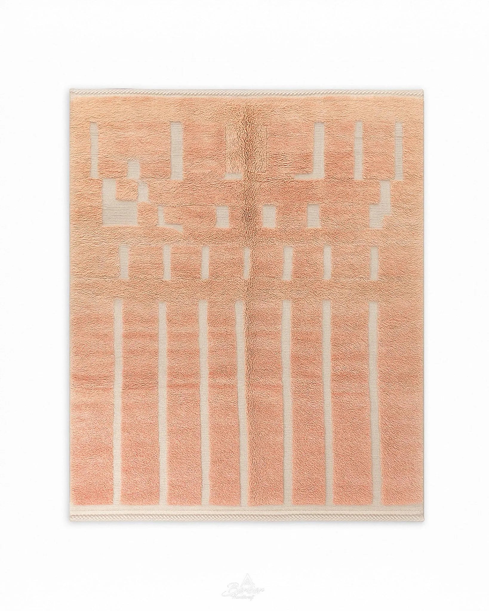 Peach Moroccan Wool Rug 3 X 5 Ft | 90 X 150 Cm / With Tassels / Short (0.4” / 1 cm)