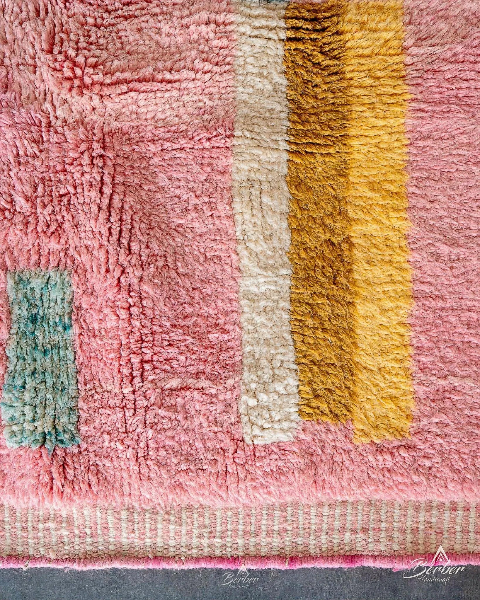 Pink Abstract Moroccan Rug 3 X 5 Ft | 90 X 150 Cm / With Tassels / Short (0.4” / 1 cm)