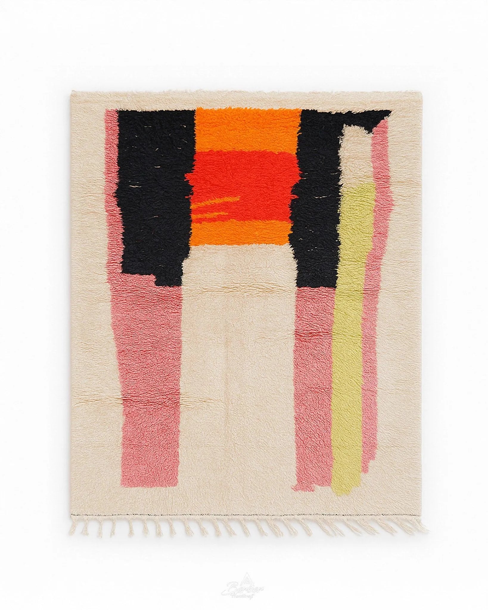 Pink Abstract Rug 3 X 5 Ft | 90 X 150 Cm / With Tassels / Short (0.4” / 1 cm)