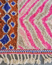 Pink Abstract Wool Rug 3 X 5 Ft | 90 X 150 Cm / With Tassels / Short (0.4” / 1 cm)