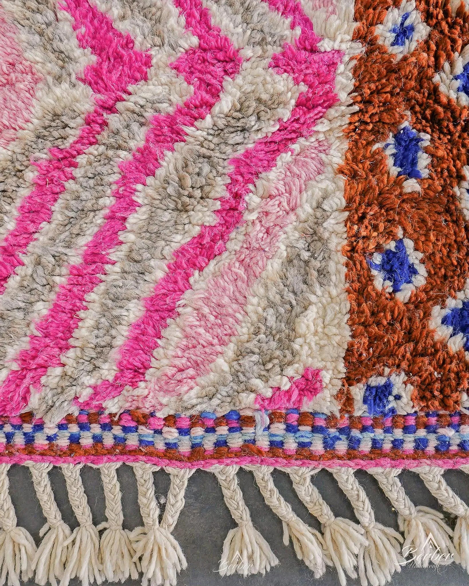 Pink Abstract Wool Rug 3 X 5 Ft | 90 X 150 Cm / With Tassels / Short (0.4” / 1 cm)