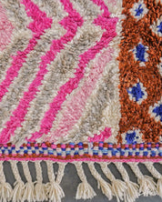 Pink Abstract Wool Rug 3 X 5 Ft | 90 X 150 Cm / With Tassels / Short (0.4” / 1 cm)