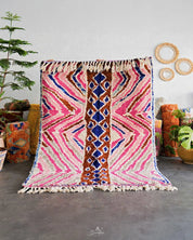 Pink Abstract Wool Rug 3 X 5 Ft | 90 X 150 Cm / With Tassels / Short (0.4” / 1 cm)