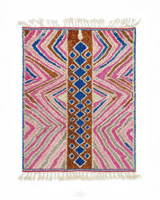 Pink Abstract Wool Rug 3 X 5 Ft | 90 X 150 Cm / With Tassels / Short (0.4” / 1 cm)