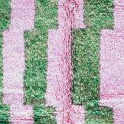 Pink And Green Wool Rug 3 X 5 Ft | 90 X 150 Cm / With Tassels / Short (0.4” / 1 cm)