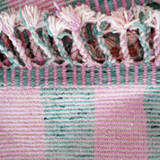 Pink And Green Wool Rug 3 X 5 Ft | 90 X 150 Cm / With Tassels / Short (0.4” / 1 cm)