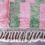 Pink And Green Wool Rug 3 X 5 Ft | 90 X 150 Cm / With Tassels / Short (0.4” / 1 cm)