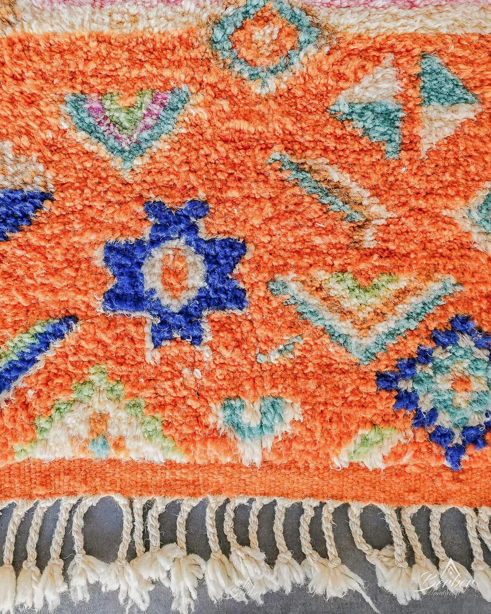 Pink And Orange Rug Runner 2 X 6 Ft | 60 X 180 Cm / With Tassels / Short (0.4” / 1 cm)