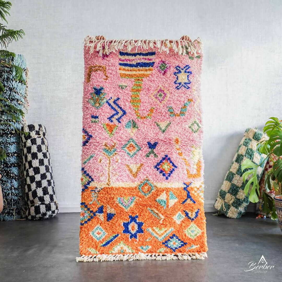 Pink And Orange Rug Runner - Berber Handicraft