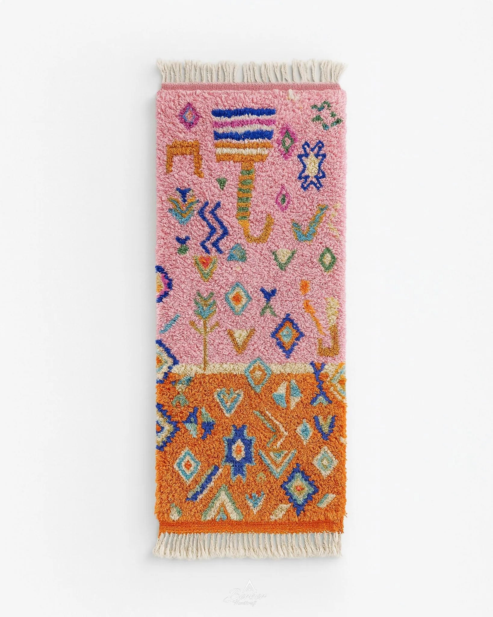 Pink And Orange Rug Runner 2 X 6 Ft | 60 X 180 Cm / With Tassels / Short (0.4” / 1 cm)