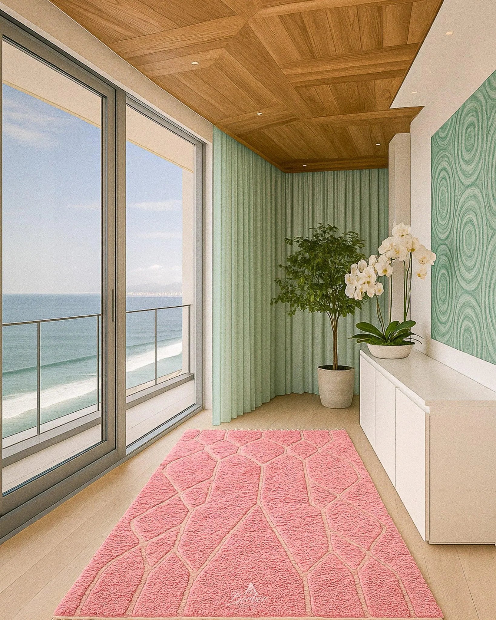 Pink Beni Ourain Rug 3 X 5 Ft | 90 X 150 Cm / With Tassels / Short (0.4” / 1 cm)