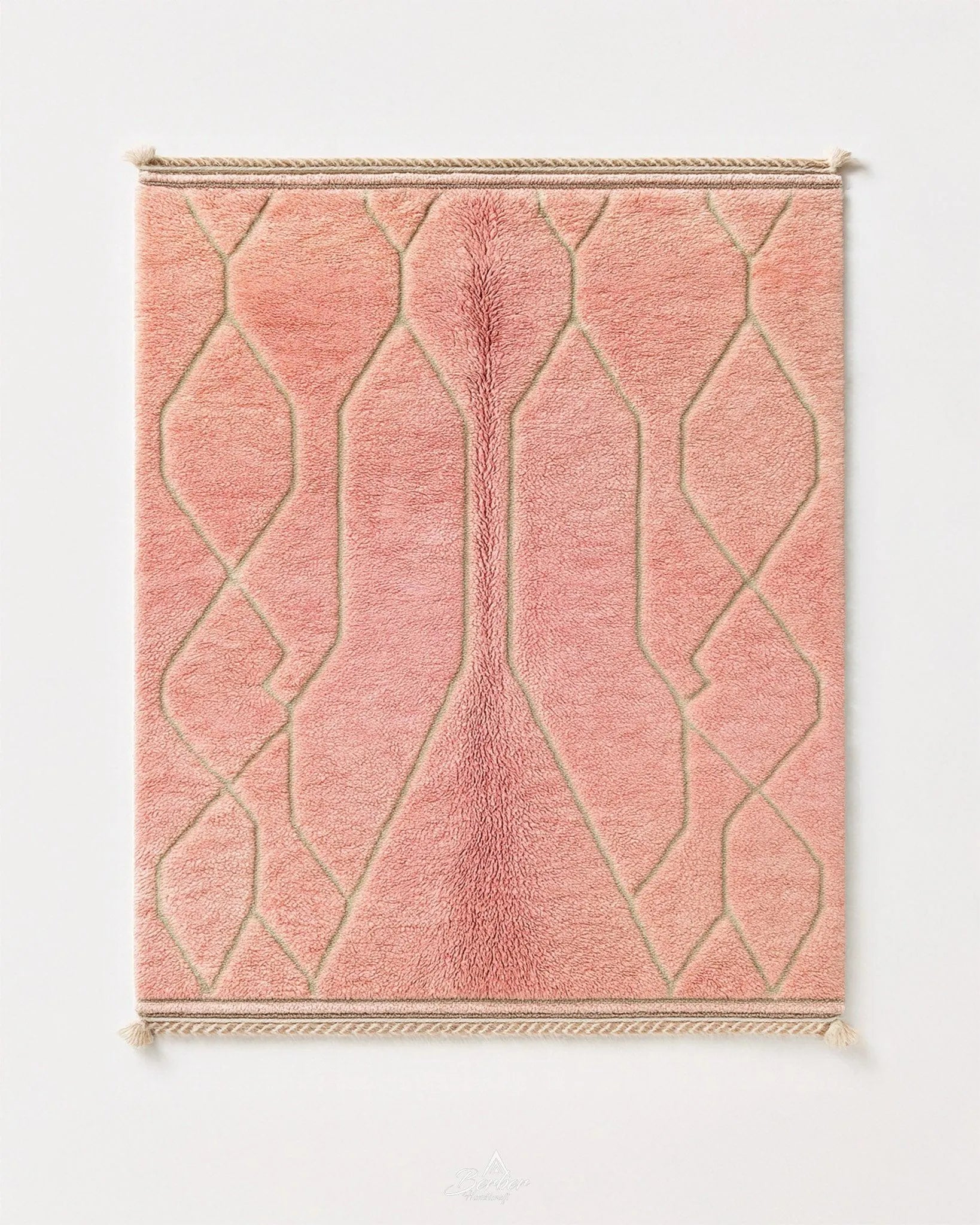 Pink Beni Ourain Rug 3 X 5 Ft | 90 X 150 Cm / With Tassels / Short (0.4” / 1 cm)