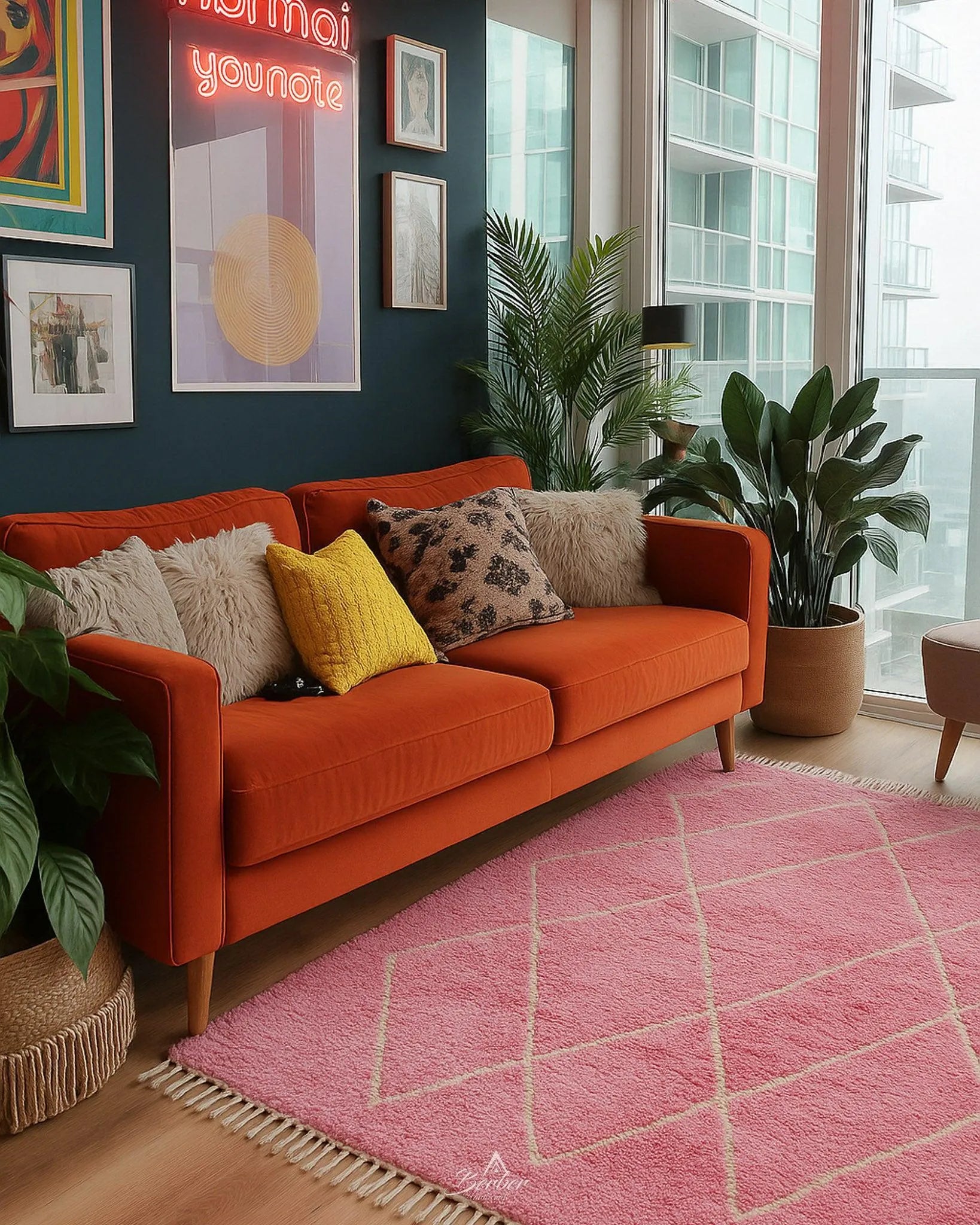 Pink Beni Rug 3 X 5 Ft | 90 X 150 Cm / With Tassels / Short (0.4” / 1 cm)