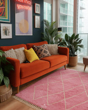 Pink Beni Rug 3 X 5 Ft | 90 X 150 Cm / With Tassels / Short (0.4” / 1 cm)