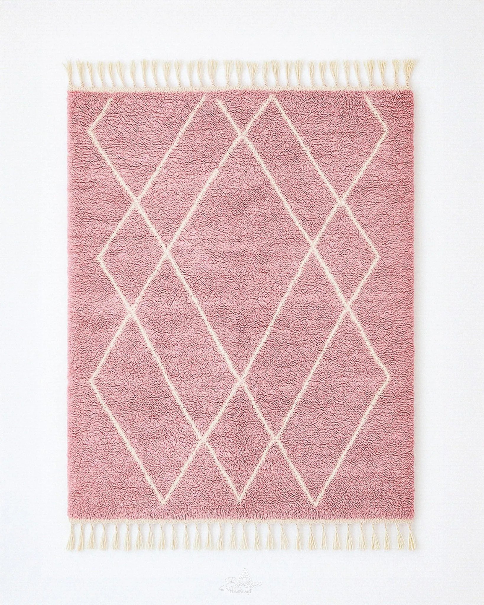 Pink Beni Rug 3 X 5 Ft | 90 X 150 Cm / With Tassels / Short (0.4” / 1 cm)