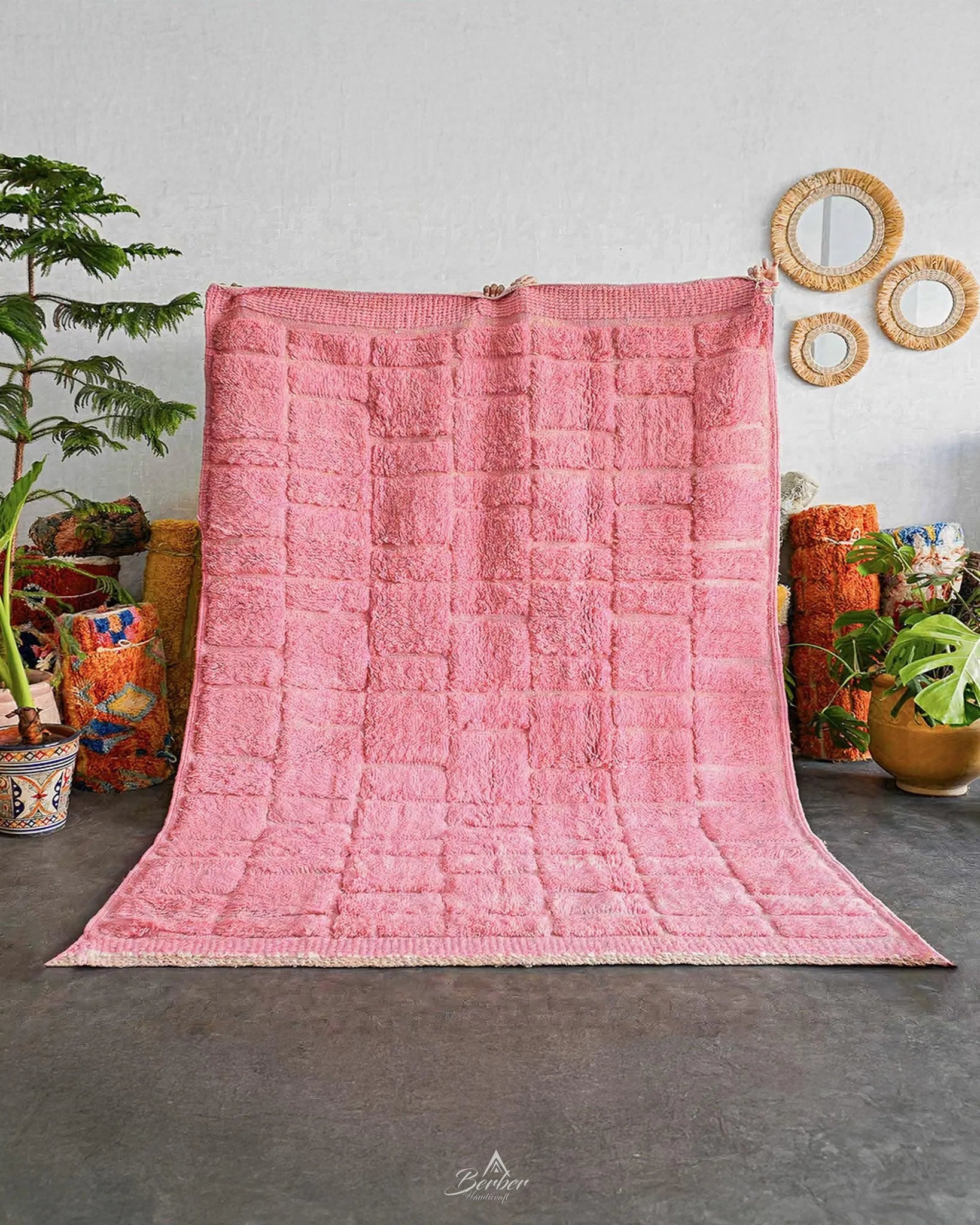 Pink Berber Rug 3 X 5 Ft | 90 X 150 Cm / With Tassels / Short (0.4” / 1 cm)