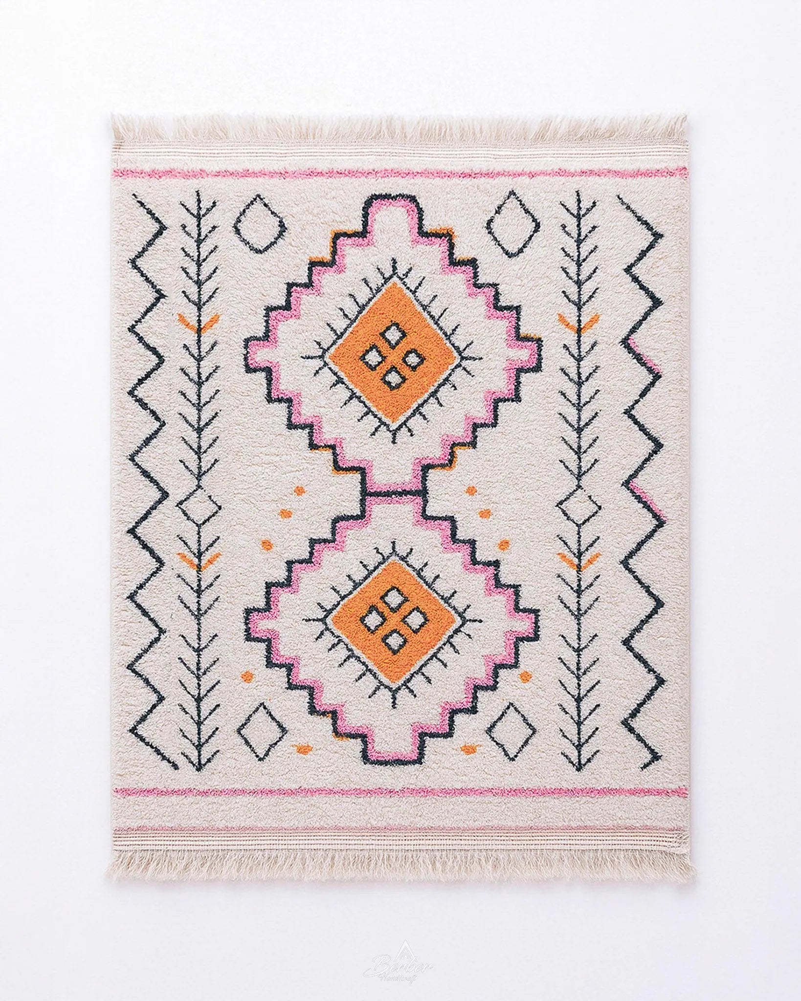 Pink Bohemian Rug 3 X 5 Ft | 90 X 150 Cm / With Tassels / Short (0.4” / 1 cm)