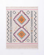 Pink Bohemian Rug 3 X 5 Ft | 90 X 150 Cm / With Tassels / Short (0.4” / 1 cm)