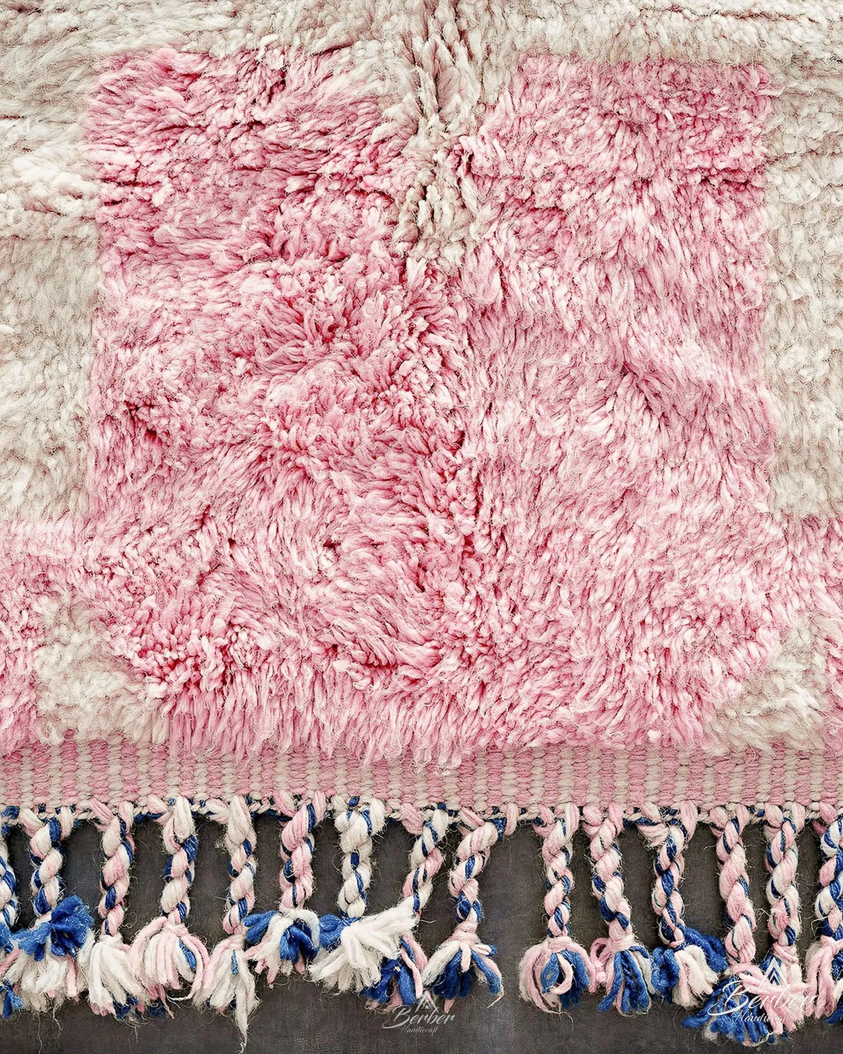 Pink Boho Berber Rug 3 X 5 Ft | 90 X 150 Cm / With Tassels / Short (0.4” / 1 cm)