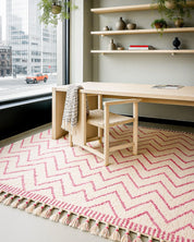Pink Boho-Chic Rug 3 X 5 Ft | 90 X 150 Cm / With Tassels / Short (0.4” / 1 cm)