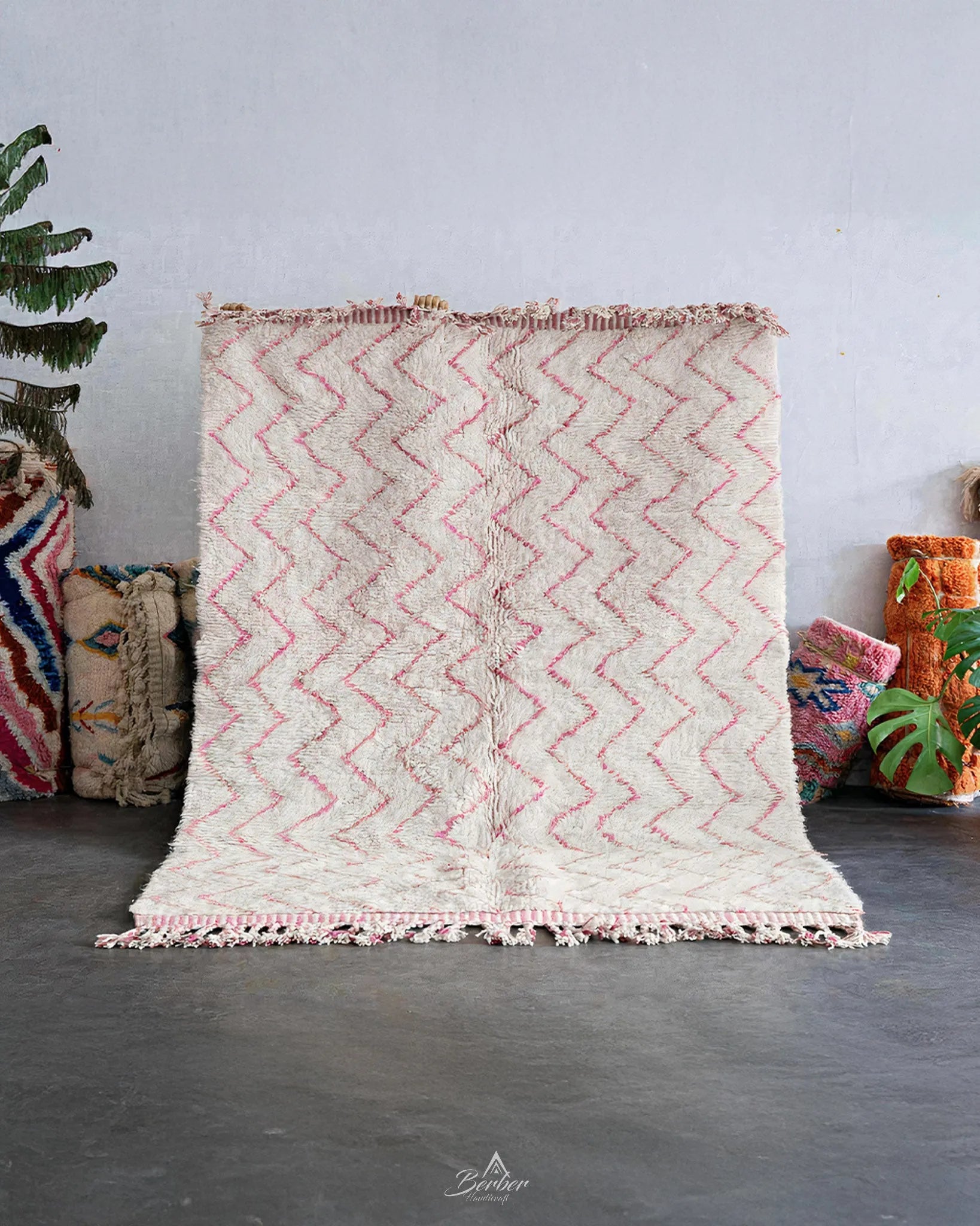 Pink Boho-Chic Rug 3 X 5 Ft | 90 X 150 Cm / With Tassels / Short (0.4” / 1 cm)