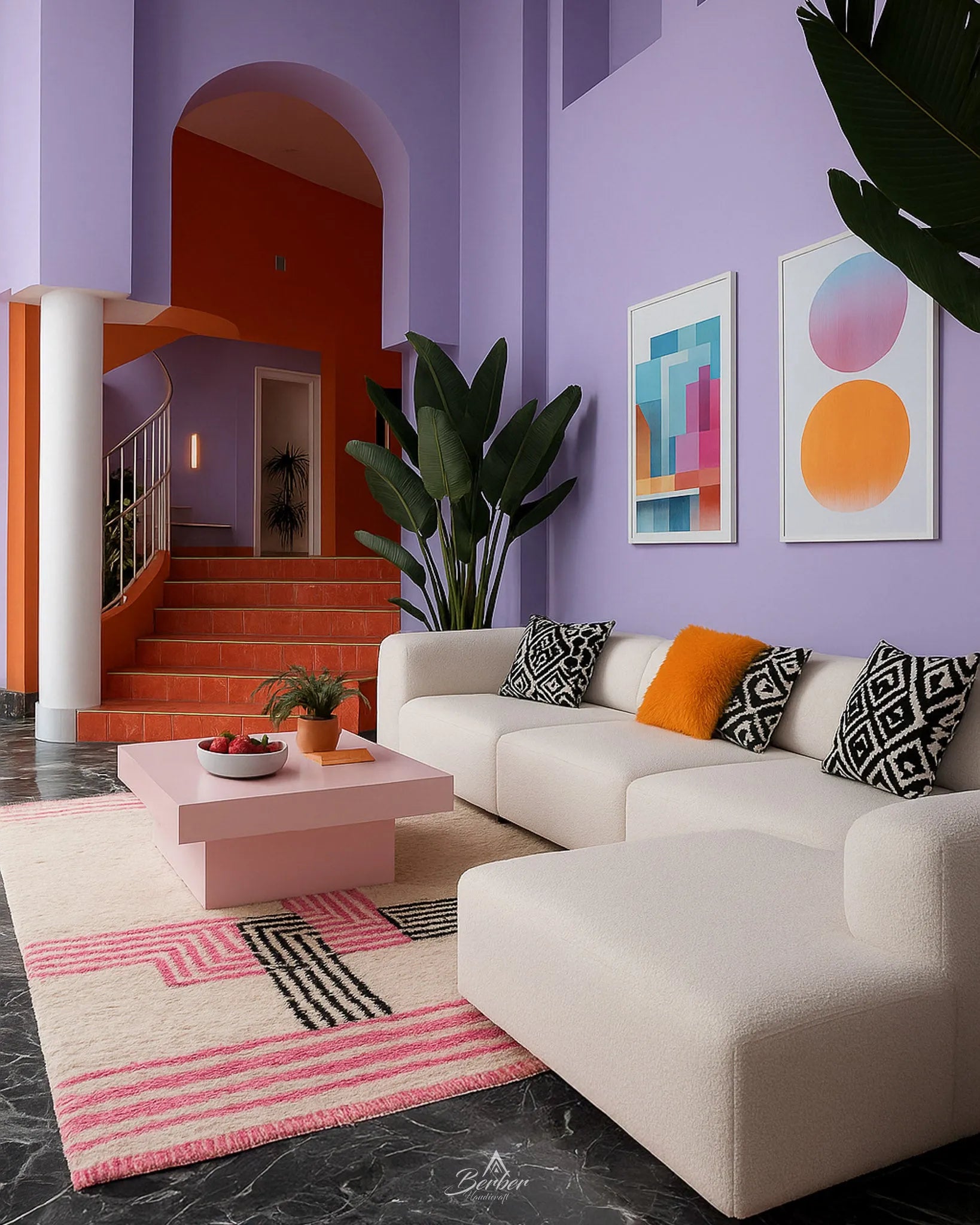 Pink Boho Rug 3 X 5 Ft | 90 X 150 Cm / With Tassels / Short (0.4” / 1 cm)