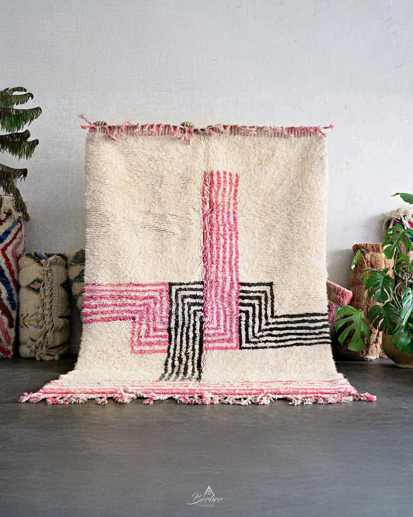 Pink Boho Rug 3 X 5 Ft | 90 X 150 Cm / With Tassels / Short (0.4” / 1 cm)