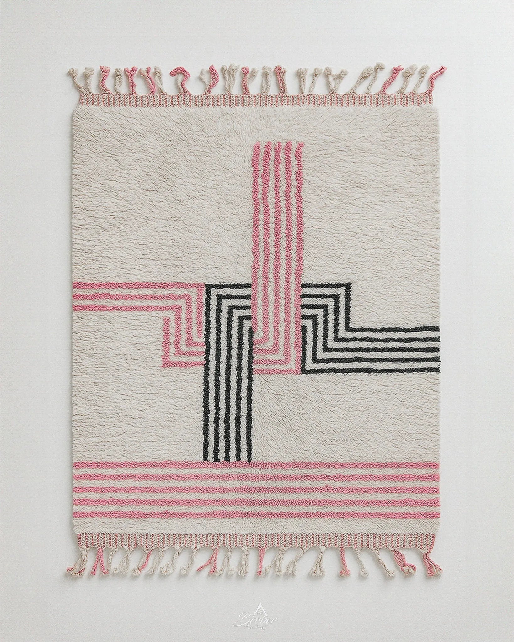 Pink Boho Rug 3 X 5 Ft | 90 X 150 Cm / With Tassels / Short (0.4” / 1 cm)