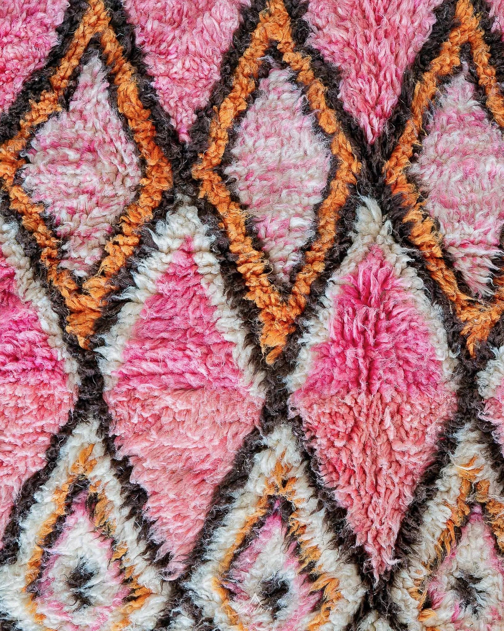 Pink Boujaad Rug 3 X 5 Ft | 90 X 150 Cm / With Tassels / Short (0.4” / 1 cm)