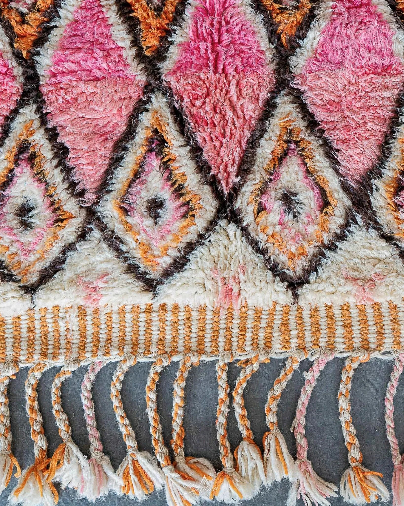 Pink Boujaad Rug 3 X 5 Ft | 90 X 150 Cm / With Tassels / Short (0.4” / 1 cm)