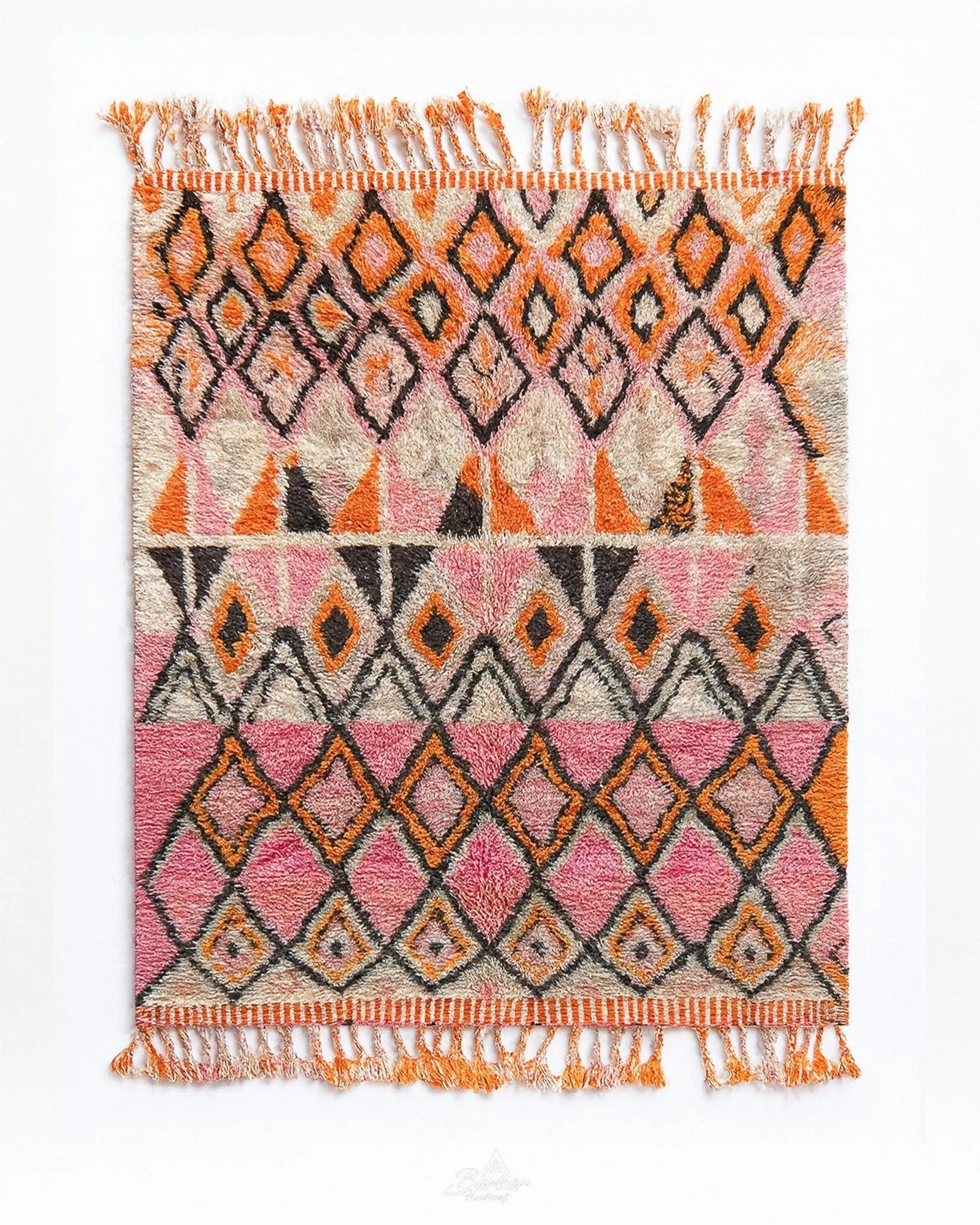 Pink Boujaad Rug 3 X 5 Ft | 90 X 150 Cm / With Tassels / Short (0.4” / 1 cm)