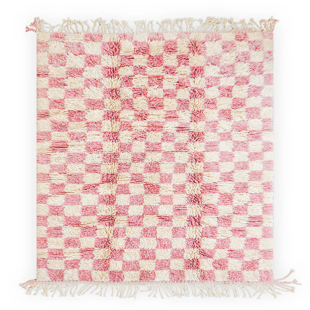 Checkered Pink Berber Rug - Berber Handicraft