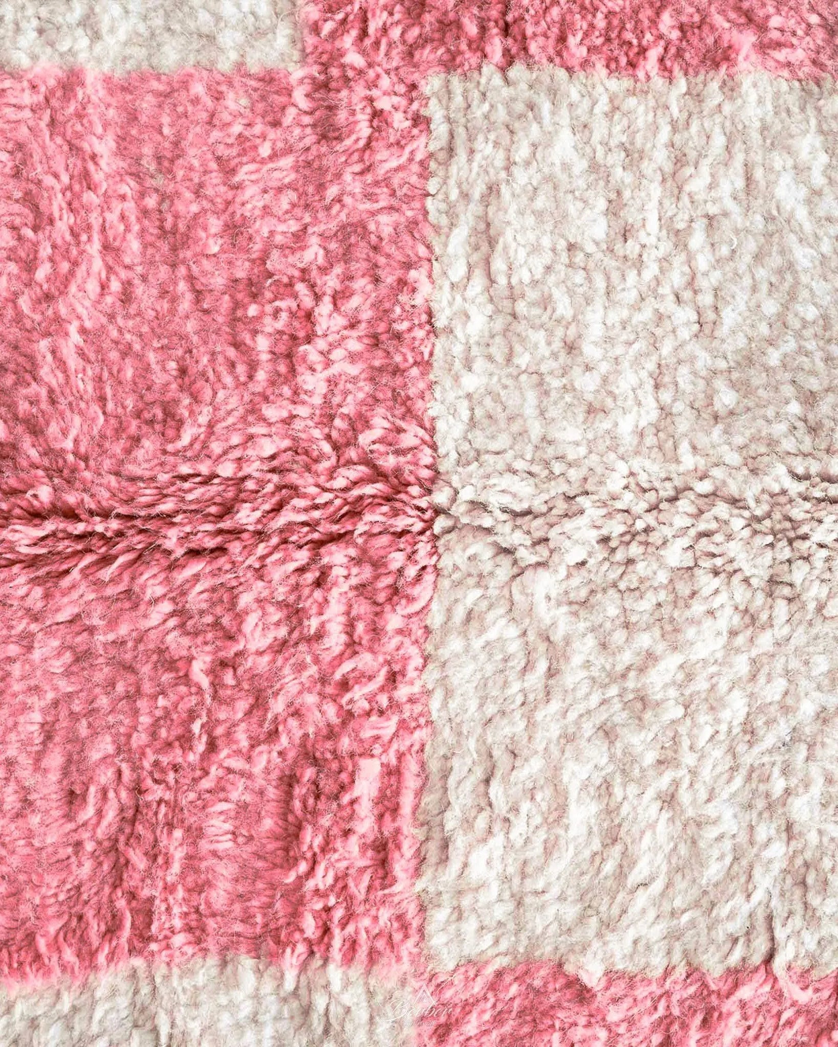 Pink Checkered Rug 3 X 5 Ft | 90 X 150 Cm / With Tassels / Short (0.4” / 1 cm)