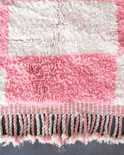 Pink Checkered Rug 3 X 5 Ft | 90 X 150 Cm / With Tassels / Short (0.4” / 1 cm)