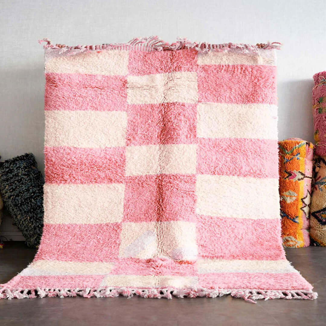 Pink Checkered Rug - Berber Handicraft