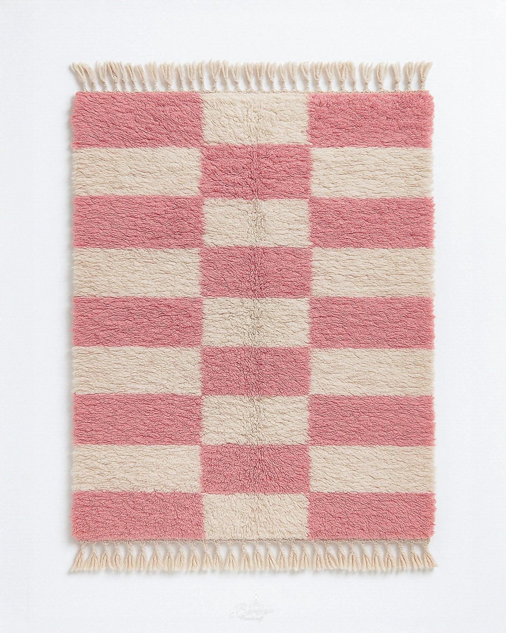 Pink Checkered Rug 3 X 5 Ft | 90 X 150 Cm / With Tassels / Short (0.4” / 1 cm)