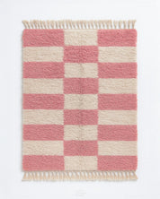 Pink Checkered Rug 3 X 5 Ft | 90 X 150 Cm / With Tassels / Short (0.4” / 1 cm)