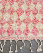 Pink Checkered Wool Rug 3 X 5 Ft | 90 X 150 Cm / With Tassels / Short (0.4” / 1 cm)