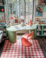 Pink Checkered Wool Rug