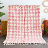 Pink Checkered Wool Rug - Berber Handicraft