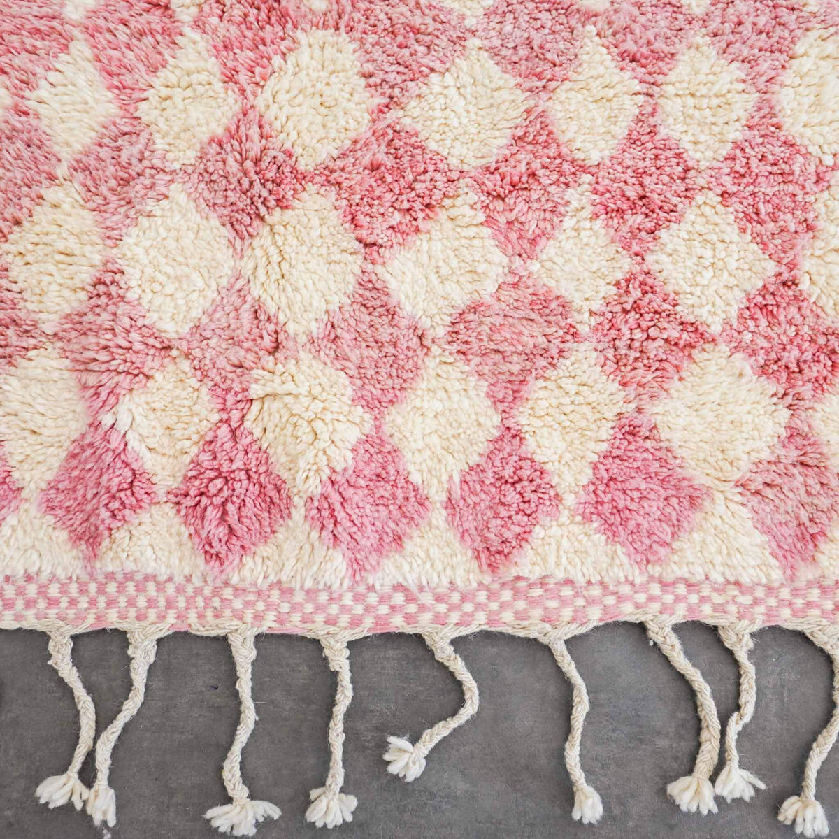 Pink Checkered Wool Rug - Berber Handicraft