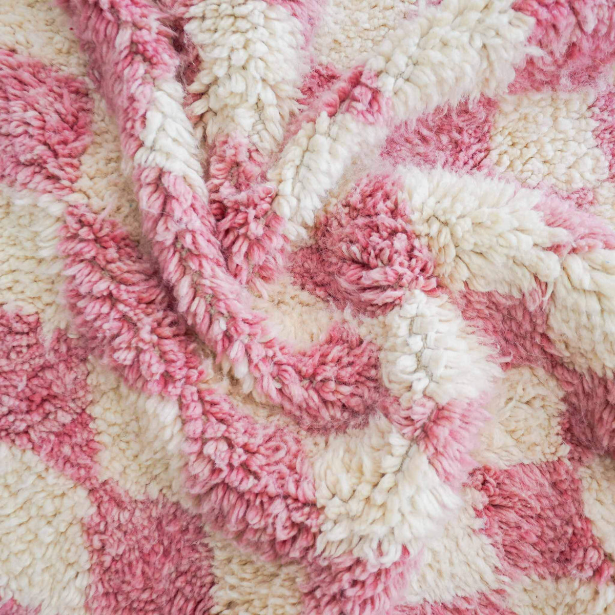 Pink Checkered Wool Rug - Berber Handicraft