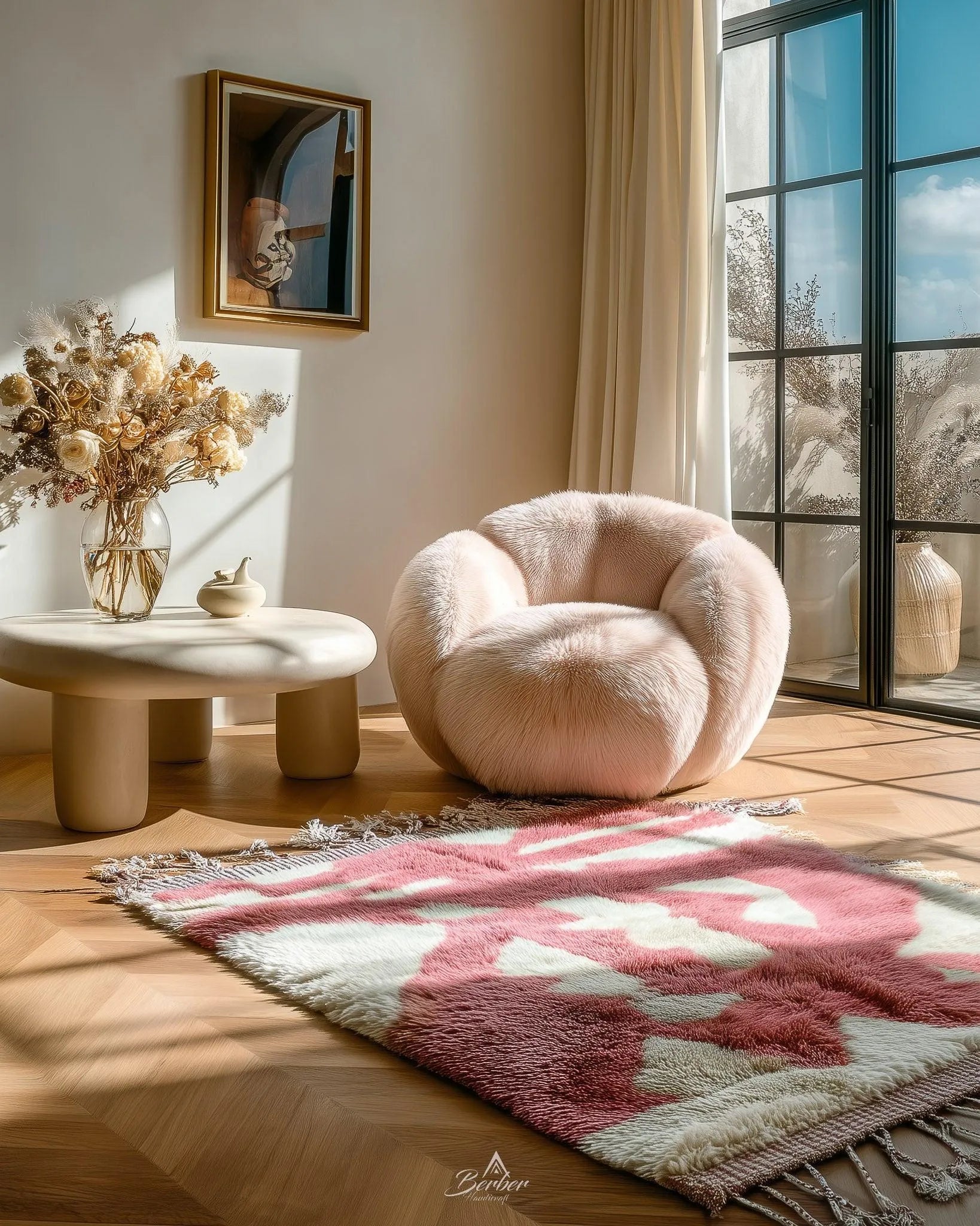Pink Handmade Rug 3 X 5 Ft | 90 X 150 Cm / With Tassels / Short (0.4” / 1 cm)