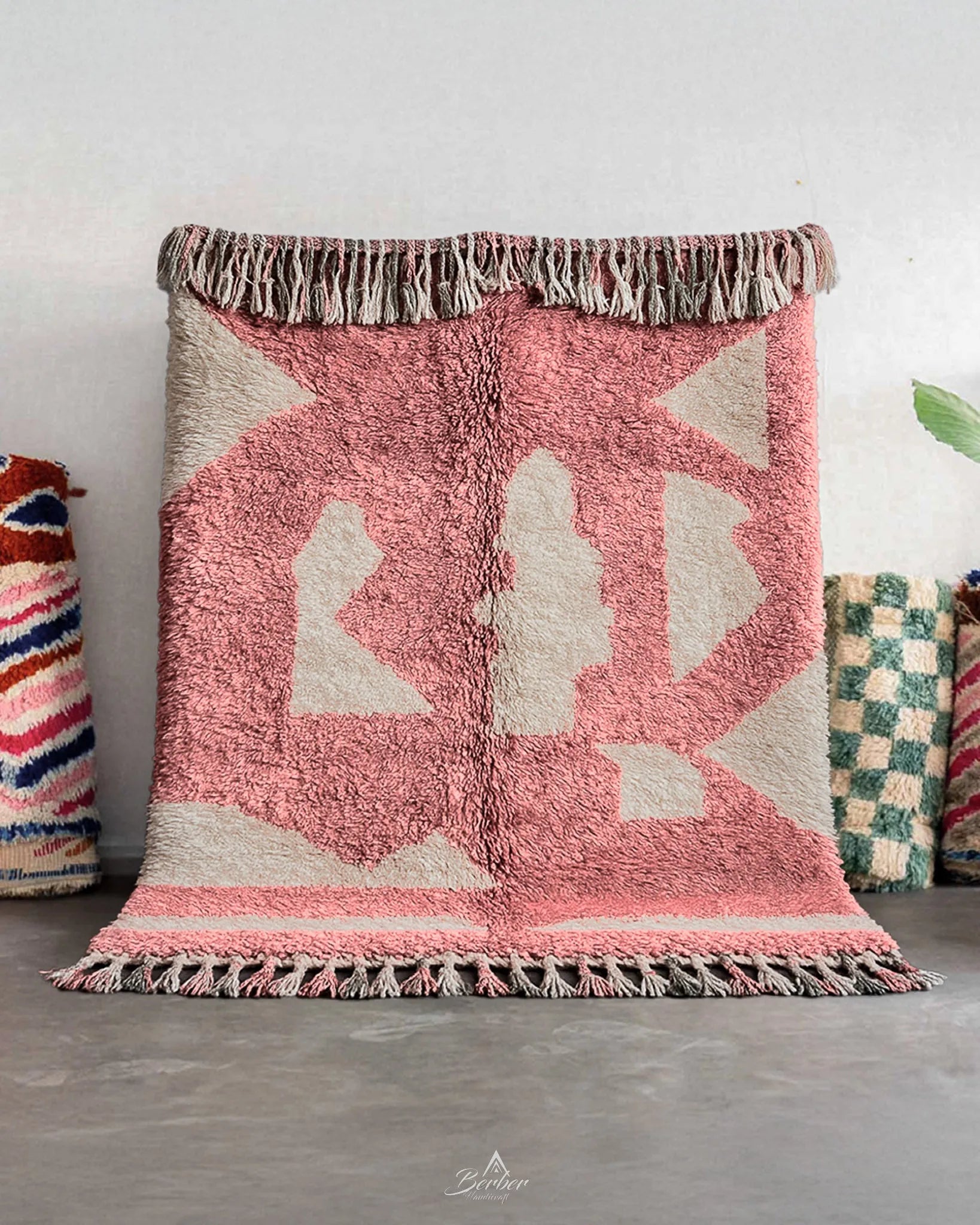Pink Handmade Rug 3 X 5 Ft | 90 X 150 Cm / With Tassels / Short (0.4” / 1 cm)