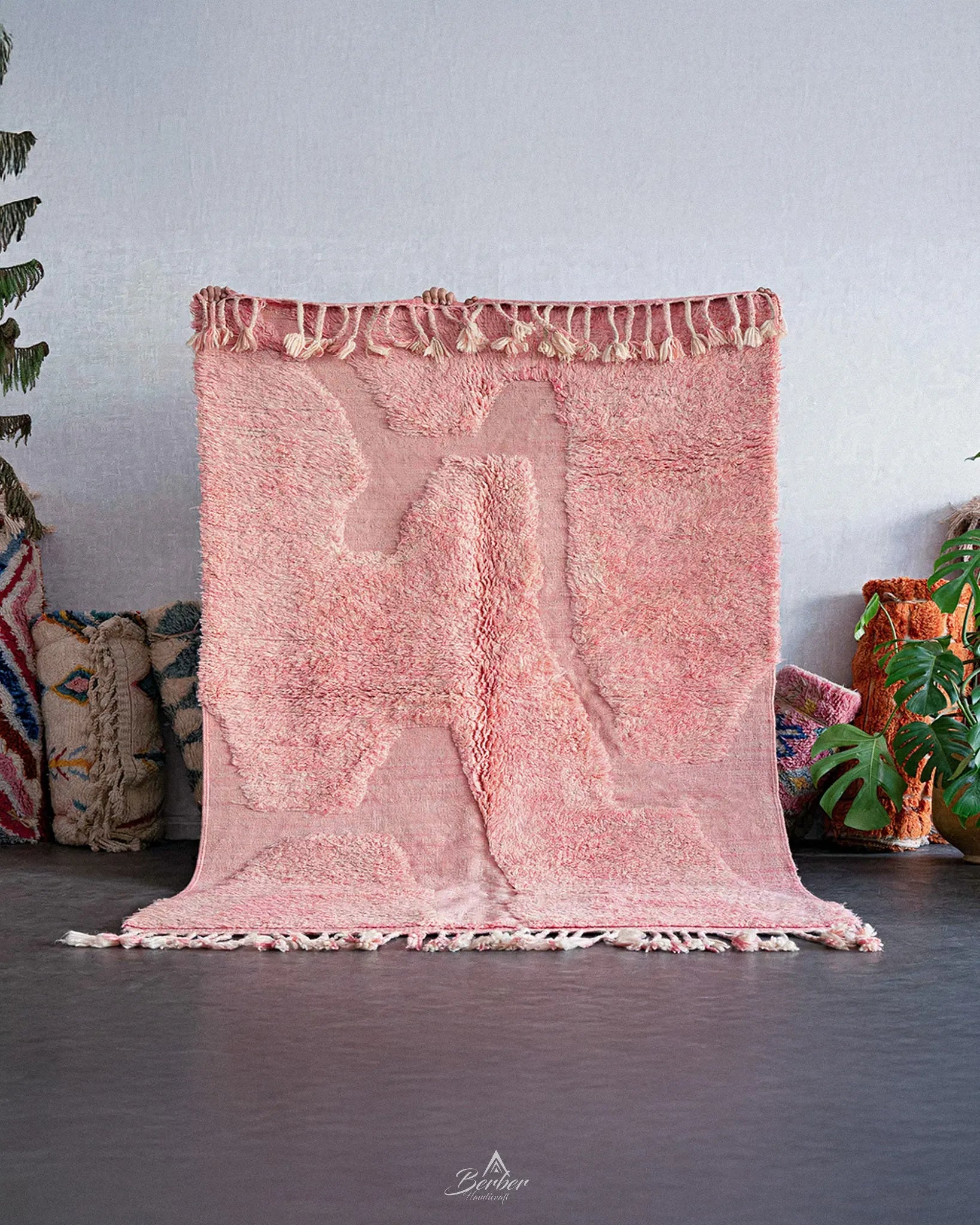 Pink Irregular Rug 3 X 5 Ft | 90 X 150 Cm / With Tassels / Short (0.4” / 1 cm)