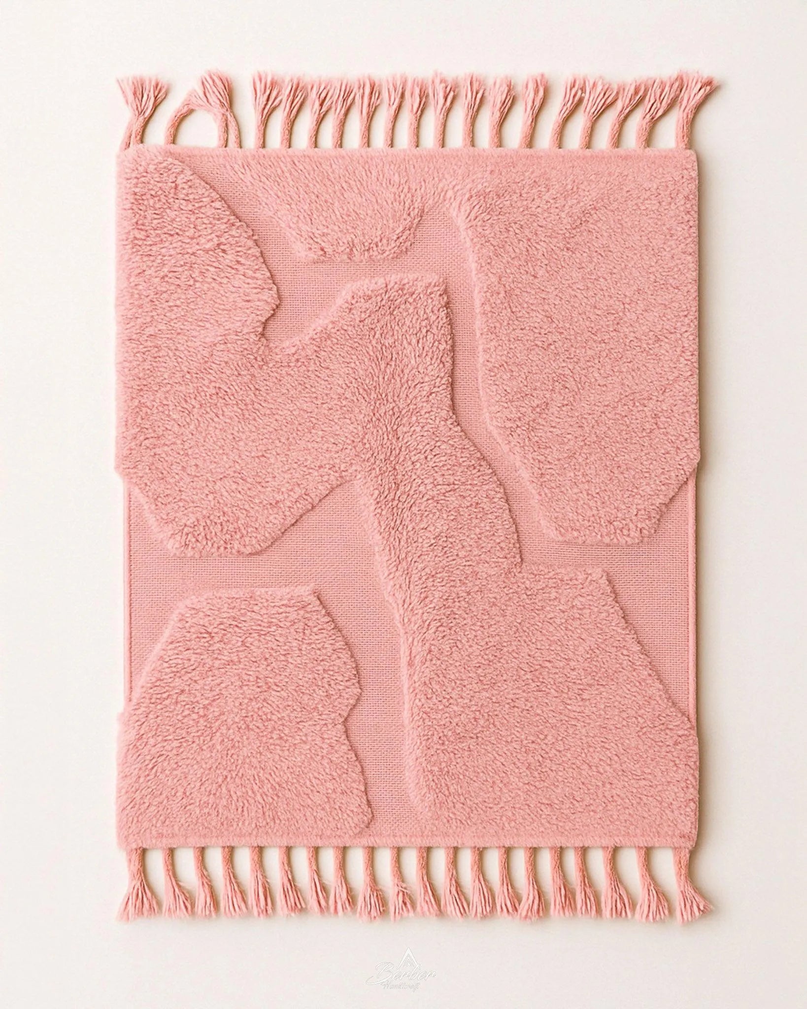 Pink Irregular Rug 3 X 5 Ft | 90 X 150 Cm / With Tassels / Short (0.4” / 1 cm)