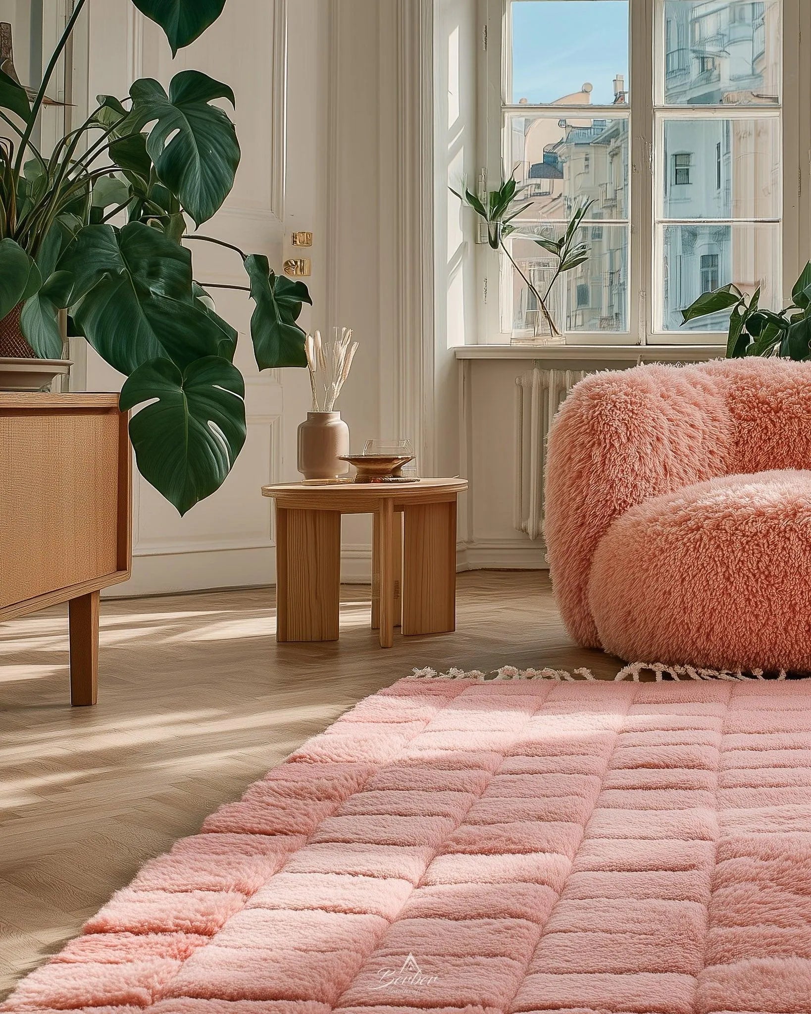 Pink Morrocan Rug 3 X 5 Ft | 90 X 150 Cm / With Tassels / Short (0.4” / 1 cm)