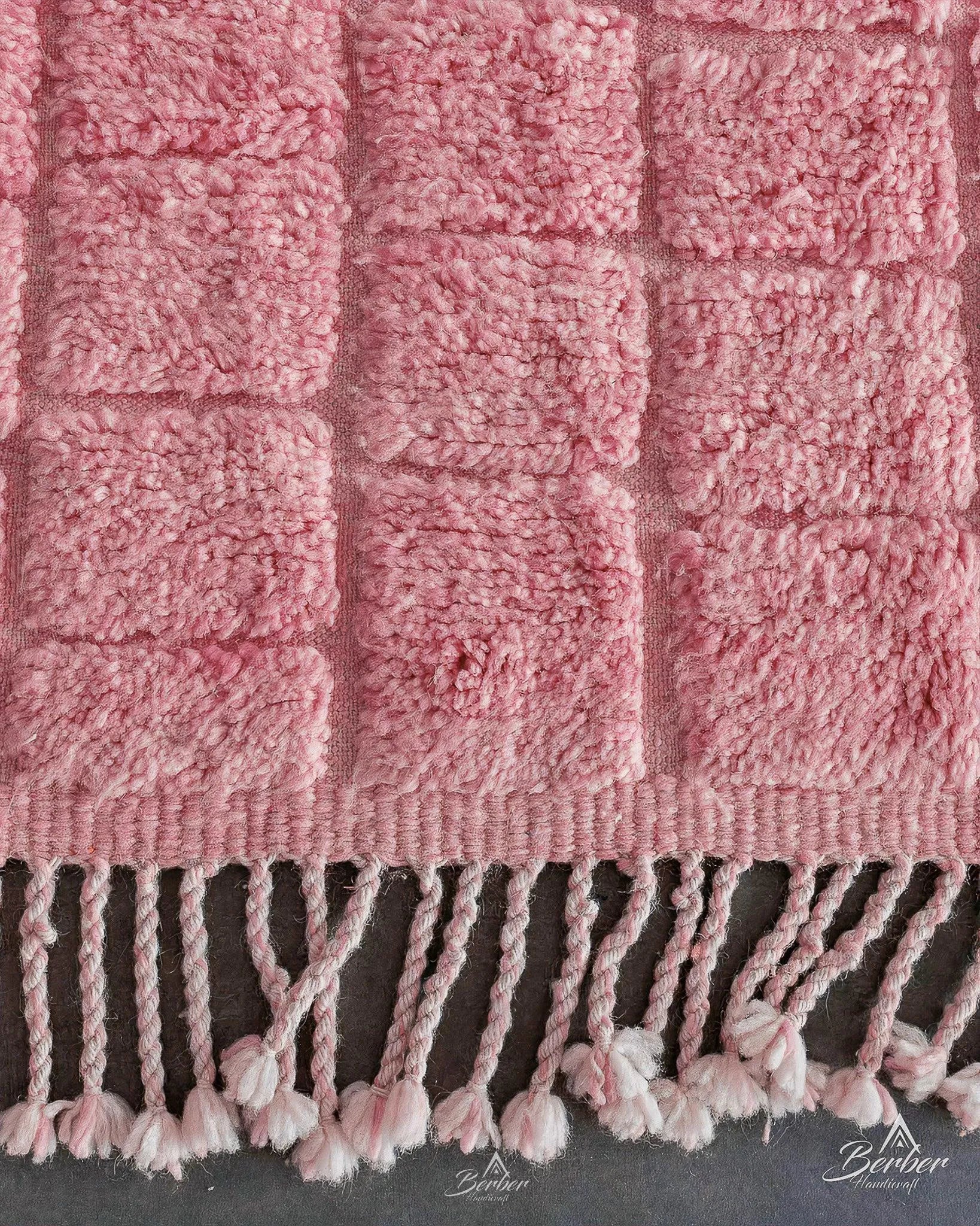 Pink Morrocan Rug 3 X 5 Ft | 90 X 150 Cm / With Tassels / Short (0.4” / 1 cm)