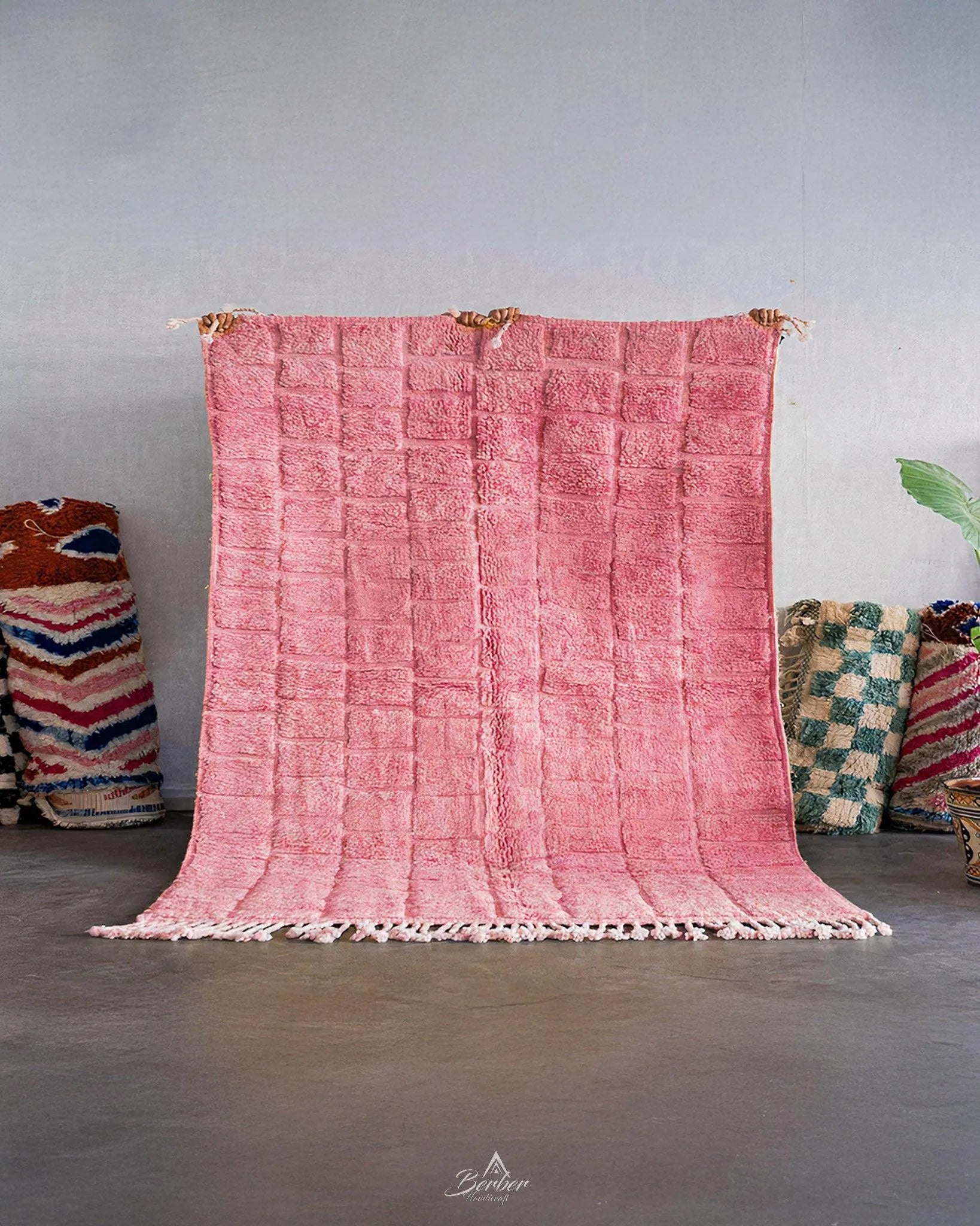 Pink Morrocan Rug 3 X 5 Ft | 90 X 150 Cm / With Tassels / Short (0.4” / 1 cm)